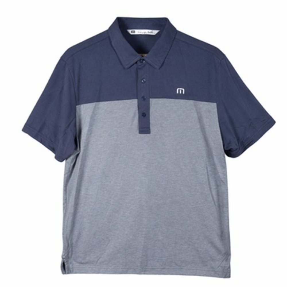 TravisMathew Polo Shirt Mens Large Blue Gray Colorblock Pima Cotton Golf Top
